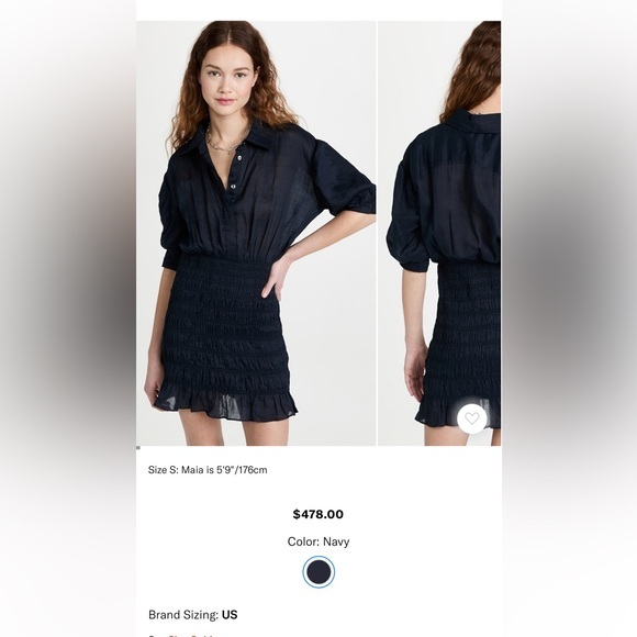 $478 Frame Women's blue Puff Sleeve Shirtdress Size M